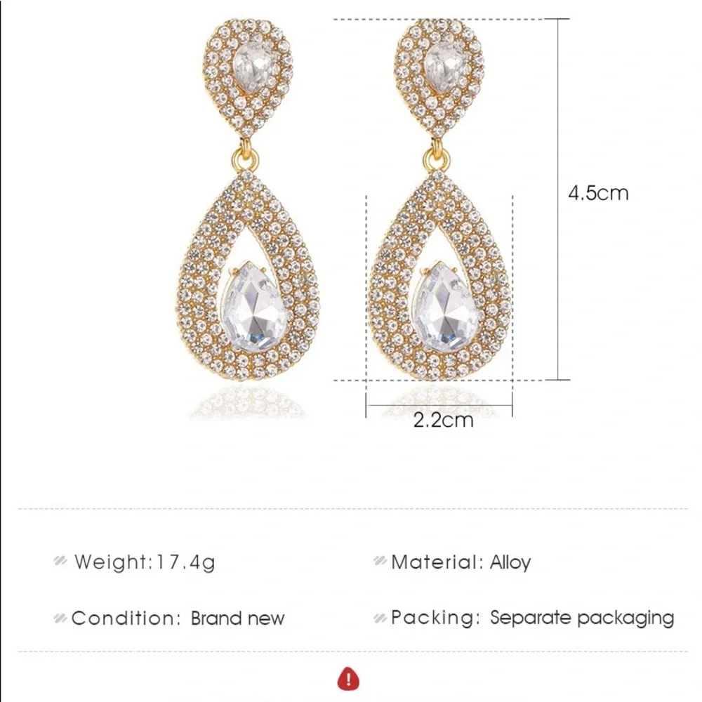 Silver Rhinestone Tear Drop Earrings - Picture 3 of 3